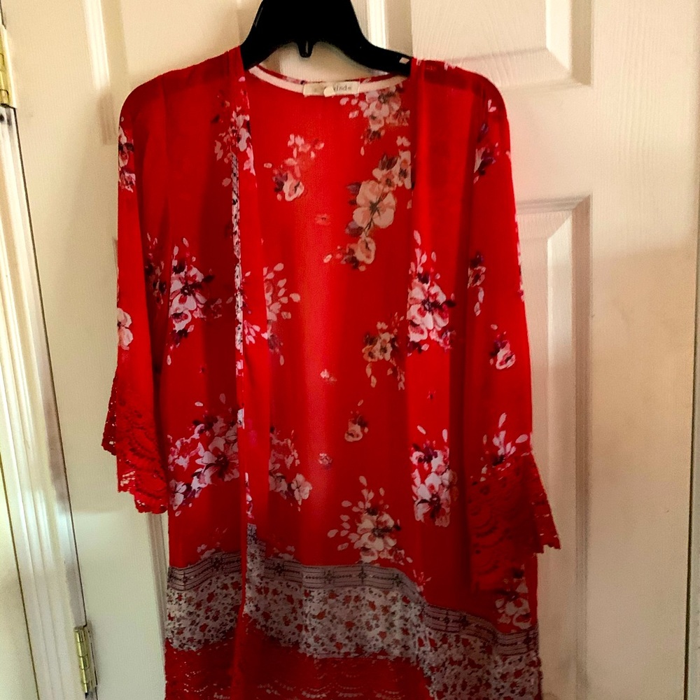 Red floral kimono